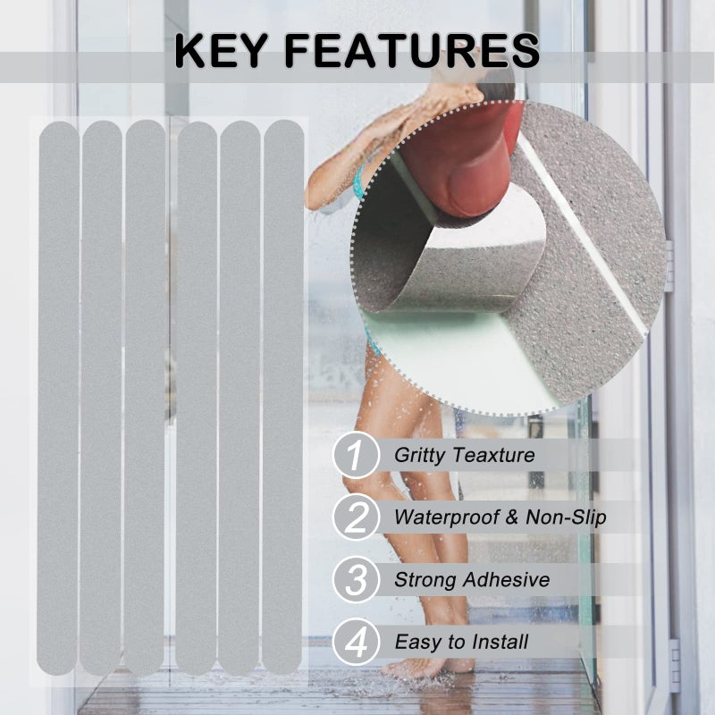 SX ملصقات غير قابلة للانزلاق لحمام S&X، مسارات مقاومة للانزلاق ذات نسيج خشن، عبوة من 12 - 0.75 × 11 بوصة (رمادي) - Image 3